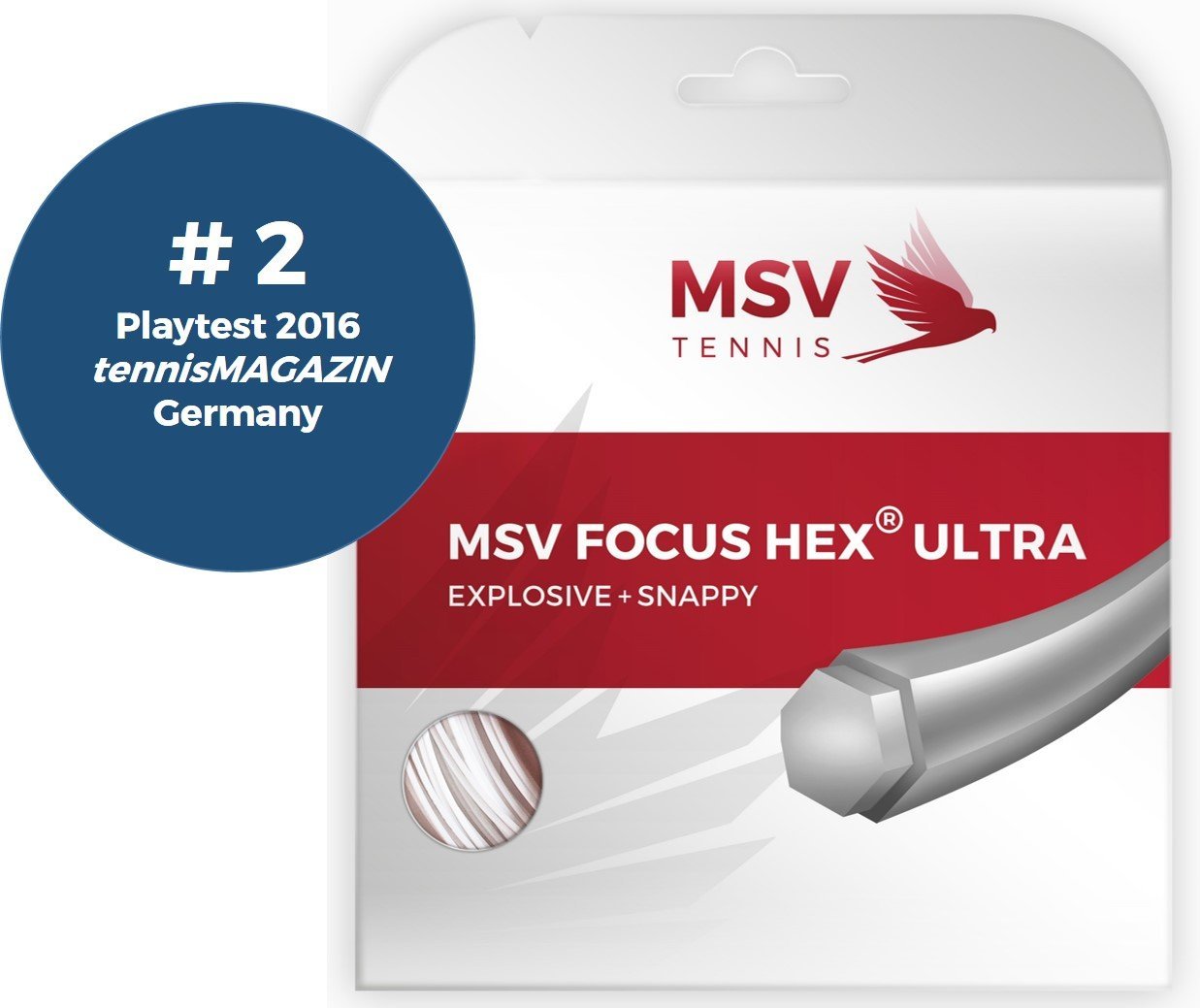 MSV Tennis String Focus HEX Ultra WHITE 12m MULTIPLE widths